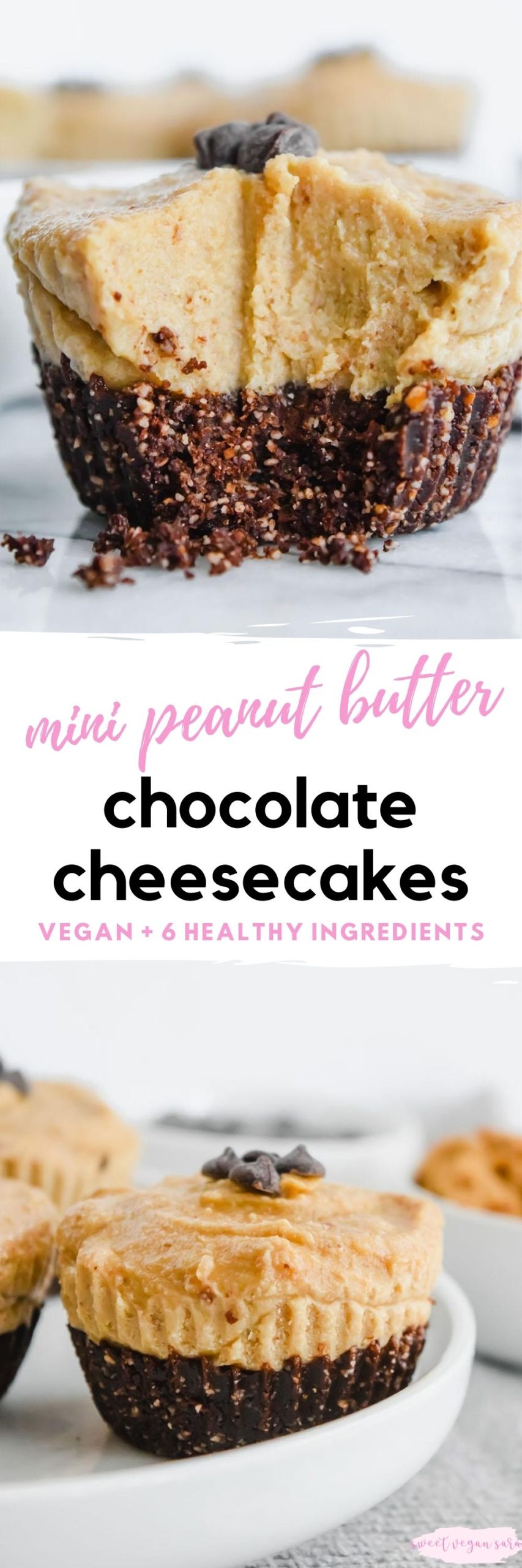 Vegan Mini Peanut Butter Chocolate Cheesecakes - Sweet Vegan Sara